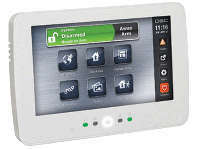 Wireless intrusion detection product showing the disarmed status on the display